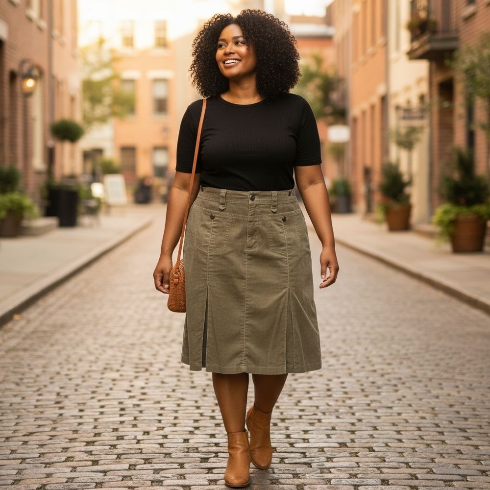 Bob Timberlake Corduroy Olive Green Women's Skirt Forestcore, Goblincore, Cabinc